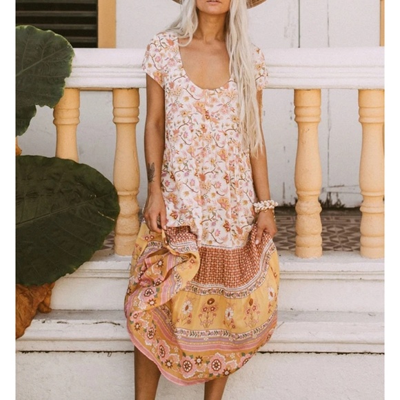 boho gypsy floral print ruffle hem midi dress - Picture 4 of 7